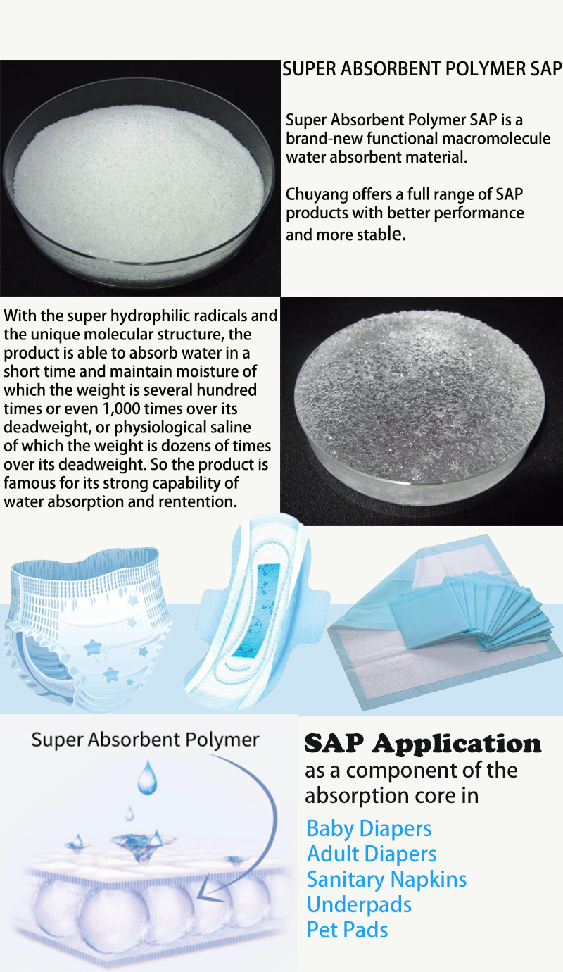 Super absorbent SAP for Diaper raw materials Pet Pad Lady Sanitary Napkin panty liner
